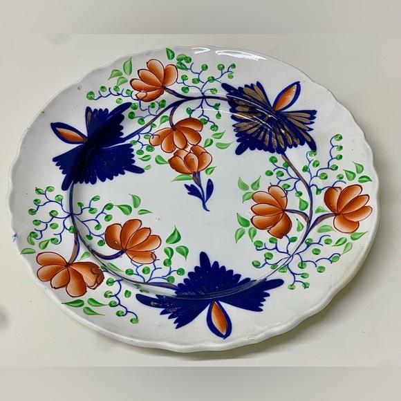 19th Century Antique Gaudy Welsh Butterfly Plate Eagle Marked for US Export - Picture 4 of 16